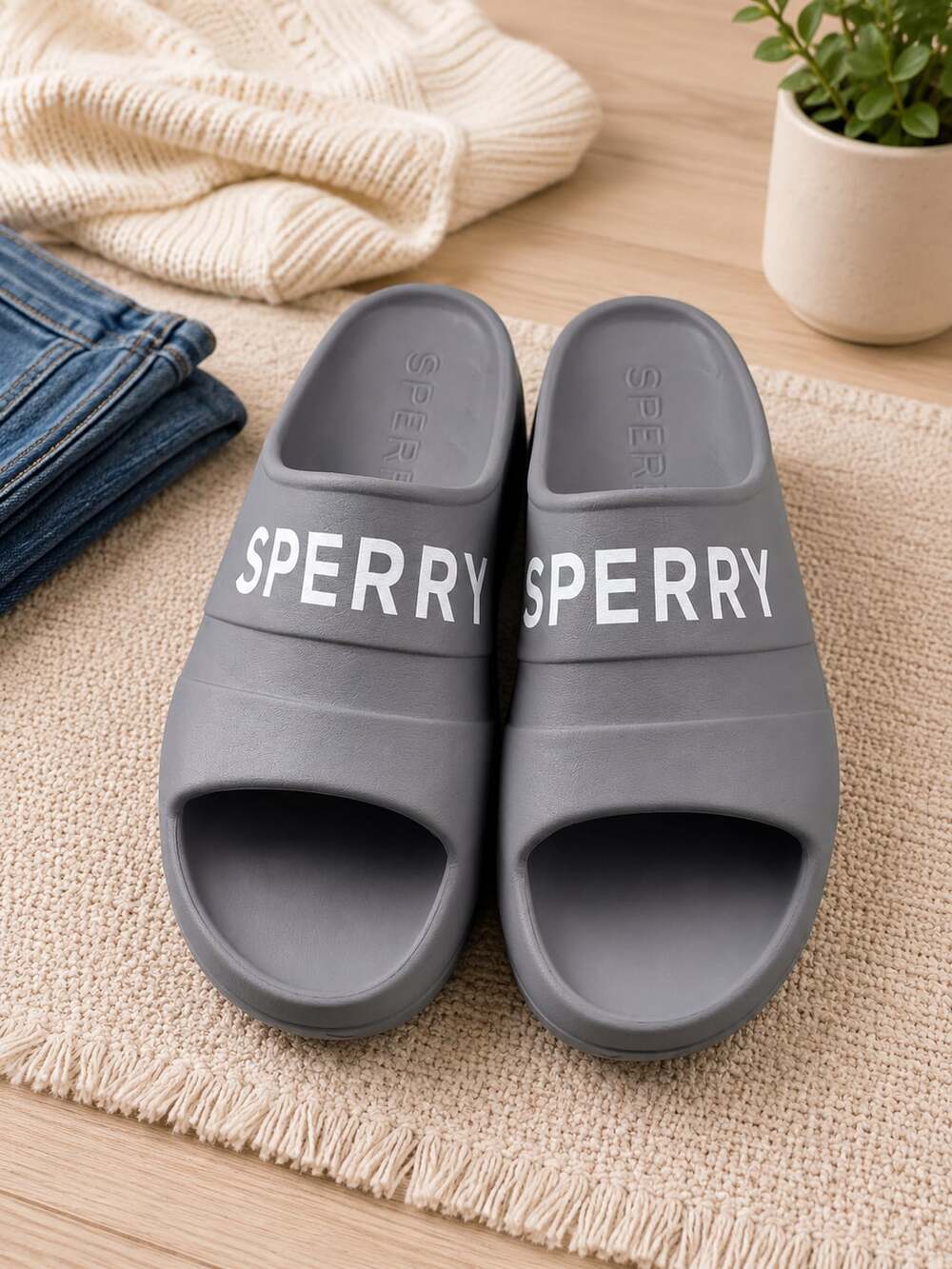 Sperry Gray Logo Slide Sandals Men’s Size 11 Comfort Pool Beach Slides